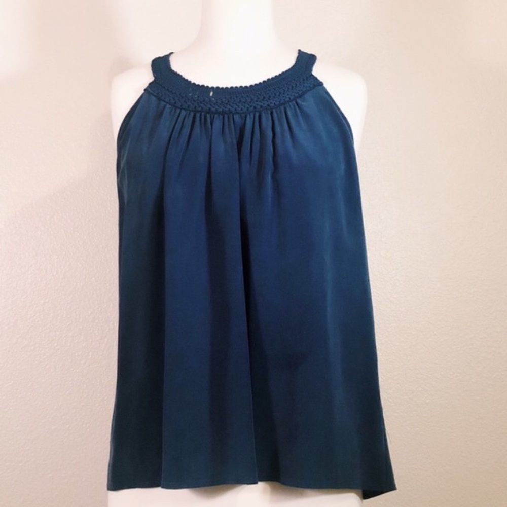 Joie navy blue halter top with crochet neckline